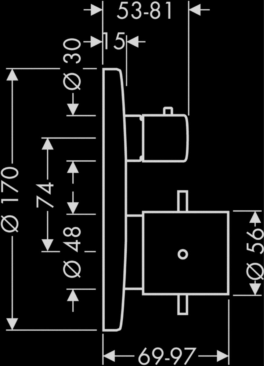 Set de finition Axor STARCK pour mitigeur thermostatique encastré avec robinet d'arrêt/inverseur, chromé réf. 10720000