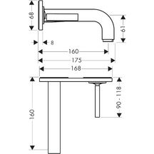 AXOR Citterio Mitigeur de lavabo encastré mural avec plaque et bec 160 mm, bonde à écoulement libre, Laiton brossé