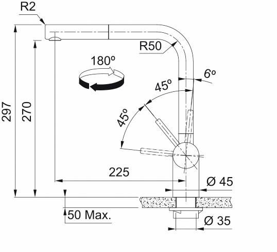 Mitigeur évier ATLAS NEO , Douchette mono-jet , Levier bas 0°/90° , Tout Inox , Rotation Bec en L 180° PVD Anthracite réf.911214