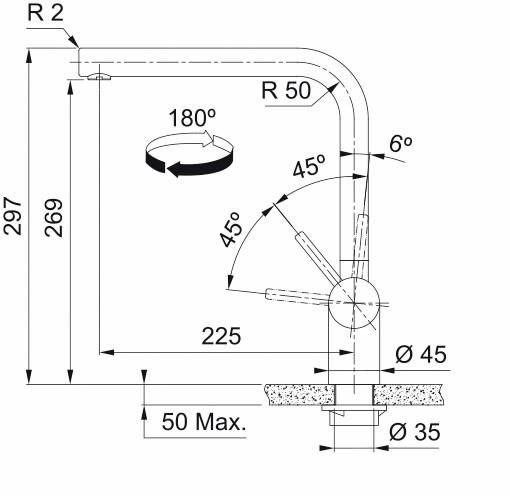 Mitigeur évier ATLAS NEO, Bec en L Levier bas -6°/90° , Tout Inox, Rotation Bec en L 180°  Inox réf.444873