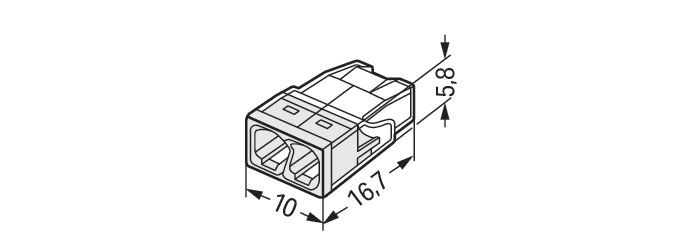 Bornes Série 2273 pour boîtes de dérivation - 2 conducteurs - de 0,5 à 2,5 mm² - boîtier transparent - blanc - contient 100 bornes Réf. 2273-202