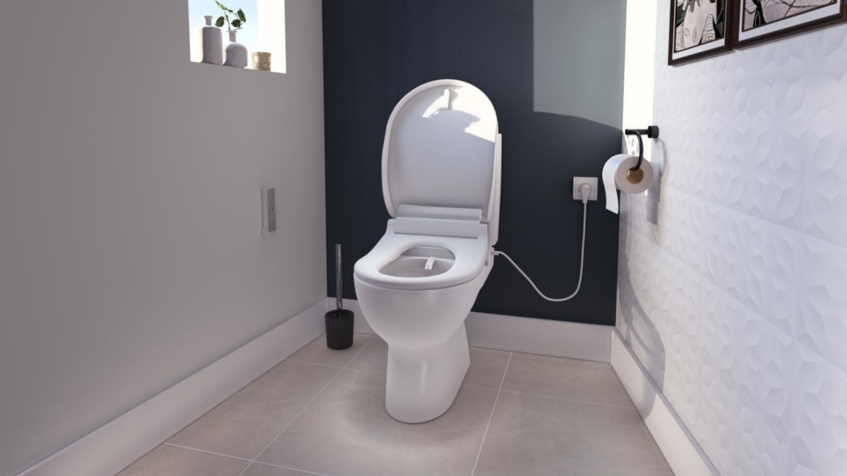 Abattant WC lavant dit japonais SANISEAT+ frein de chute declipsable alimentation électrique télecommande deportée Réf. SANISEAT-002