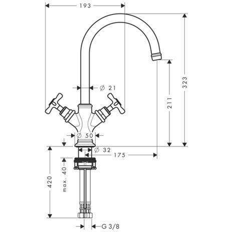 AXOR Montreux Mélangeur de lavabo 210 poignées croisillons avec tirette et vidage, Aspect doré brossé