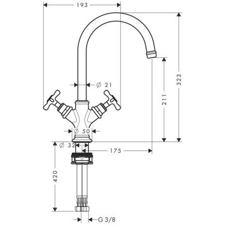 AXOR Montreux Mélangeur de lavabo 210 poignées croisillons sans tirette ni vidage, Bronze brossé