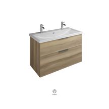 Ensemble EQIO SMART plan de toilette céramique simple vasque 2 trous de robinetterie largeur 103 cm avec meuble sous-vasque largeur 100 cm, 2 tiroirs, finition frassino décor cappuccino, poignée noir Réf. SFSR103F3665C0001G0200