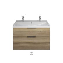 Ensemble EQIO SMART plan de toilette céramique simple vasque 2 trous de robinetterie largeur 103 cm avec meuble sous-vasque largeur 100 cm, 2 tiroirs, finition frassino décor cappuccino, poignée noir Réf. SFSR103F3665C0001G0200