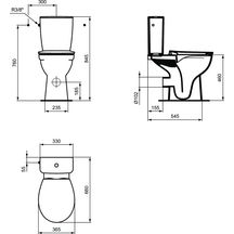 Cuvette sur pied surélevée sans bride 65 x 35,5 cm Ulysse en porcelaine vitrifiée blanc, hauteur d' assise 46 cm (hors abattant), sortie horizontale, avec trous d'abattant, fournie avec kit de fixations au sol Réf. P016201