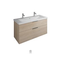 Ensemble EQIO SMART plan de toilette céramique simple vasque 2 trous de robinetterie largeur 123 cm avec meuble sous-vasque largeur 120 cm, 2 tiroirs, finition chêne décor cachemire, poignée noir Réf. SFSR123F3671C0001G0200