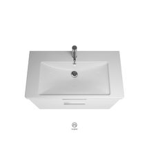 Ensemble EQIO SMART plan de toilette céramique largeur 93 cm avec meuble sous-vasque largeur 90 cm, 2 tiroirs, finition blanc brillant, poignée chromé Réf. SFSQ093F3666C0001G0146