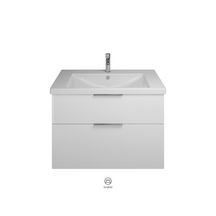 Ensemble EQIO SMART plan de toilette céramique largeur 93 cm avec meuble sous-vasque largeur 90 cm, 2 tiroirs, finition blanc brillant, poignée chromé Réf. SFSQ093F3666C0001G0146