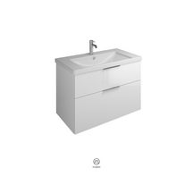 Ensemble EQIO SMART plan de toilette céramique largeur 93 cm avec meuble sous-vasque largeur 90 cm, 2 tiroirs, finition blanc brillant, poignée chromé Réf. SFSQ093F3666C0001G0146