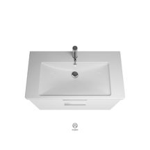 Ensemble EQIO SMART plan de toilette céramique largeur 93 cm avec meuble sous-vasque largeur 90 cm, 2 tiroirs, finition blanc brillant, poignée chromé Réf. SFSQ093F3666C0001G0146