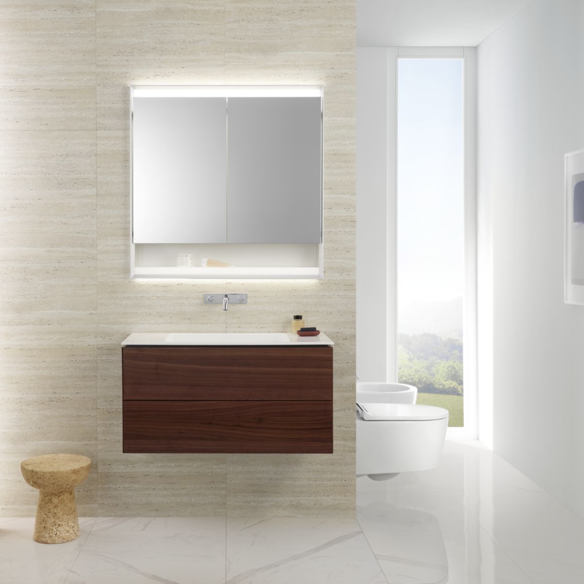 Armoire de toilette Geberit ONE, avec ComfortLight, deux portes, montage encastré, 105x90cm, aluminium anodisé réf : 505.804.00.1