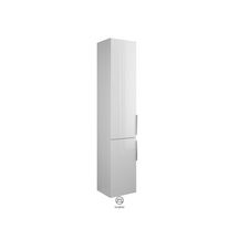 Colonne EQIO SMART hauteur 176 cm, largeur 35 cm, profondeur 29.8 cm avec 2 portes, 4 étagères verres, 1 étagère fixe, charnière gauche, finition blanc brillant, poignée chromée Réf. HSFB035GF3666G0146