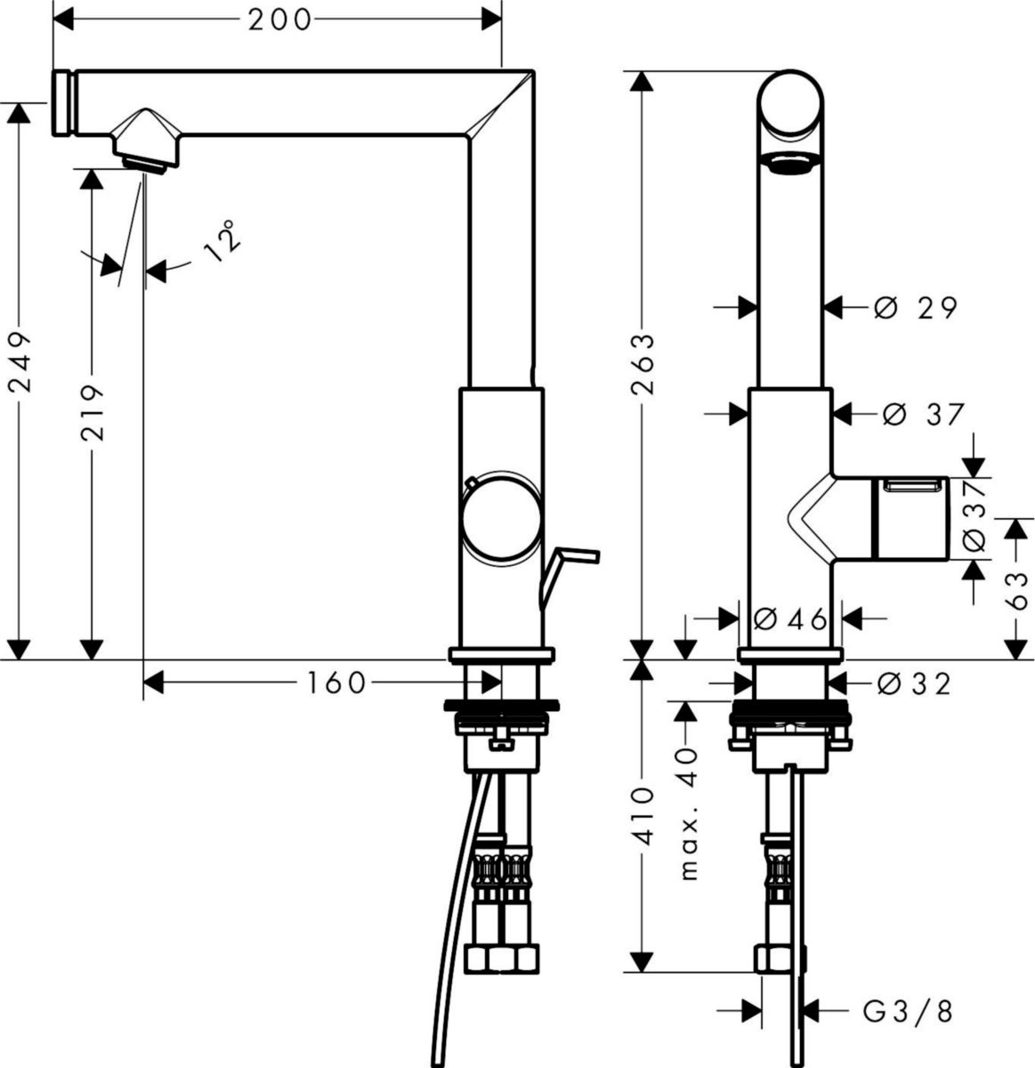 AXOR Uno Mitigeur de lavabo 220 Select avec tirette et vidage, Laiton brossé