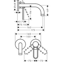 AXOR Uno Mitigeur de lavabo encastré mural bec 165 mm, poignée étrier, bonde à écoulement libre, Aspect doré poli