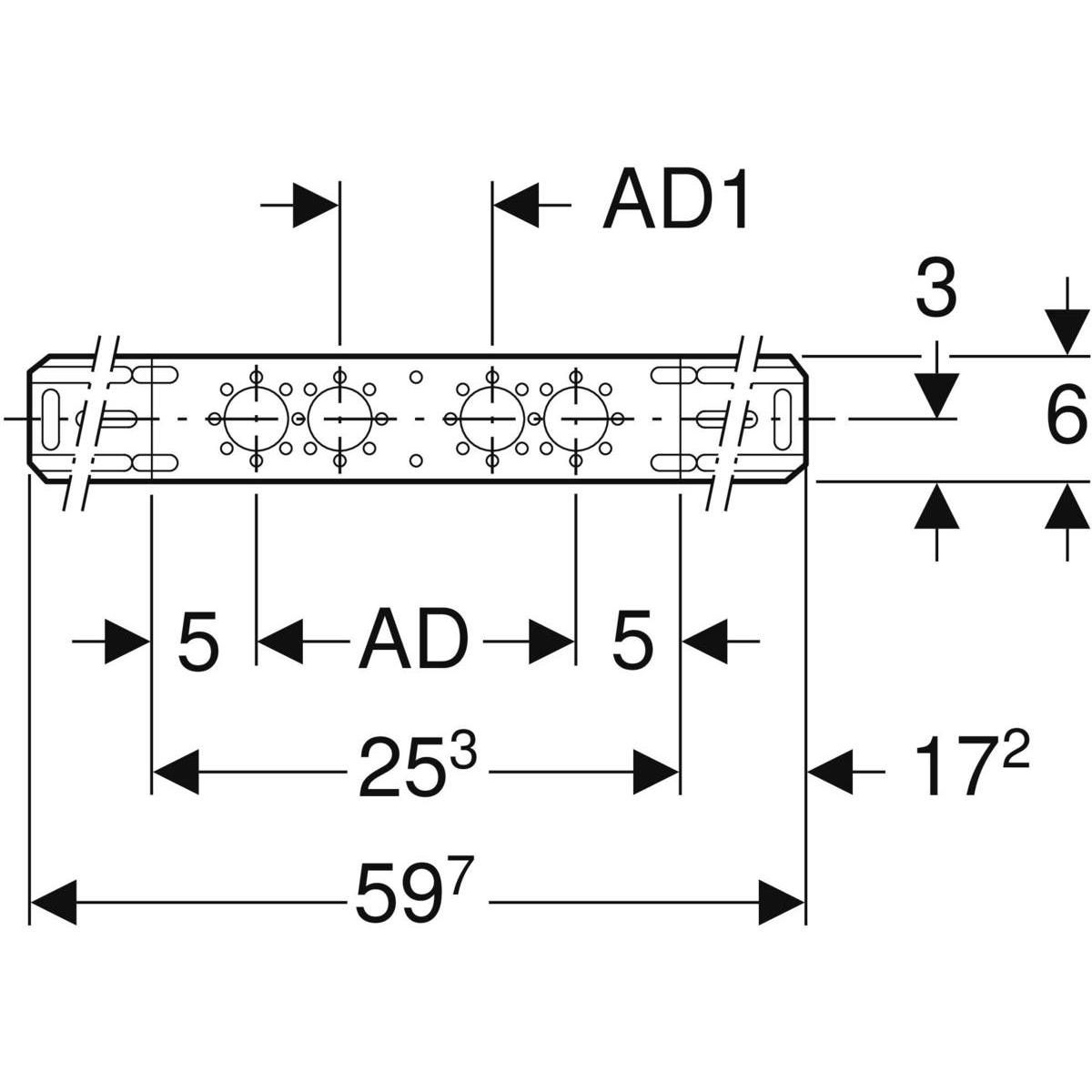 Barrette de montage longue (entraxe de 76,5 et 153 mm) Réf 601.732.00.1