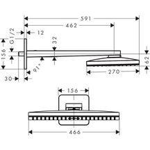 AXOR ShowerSolutions Douche de tête 460 / 300 mm 1jet avec bras de douche 450 mm et rosace softsquare, Rouge doré brossé