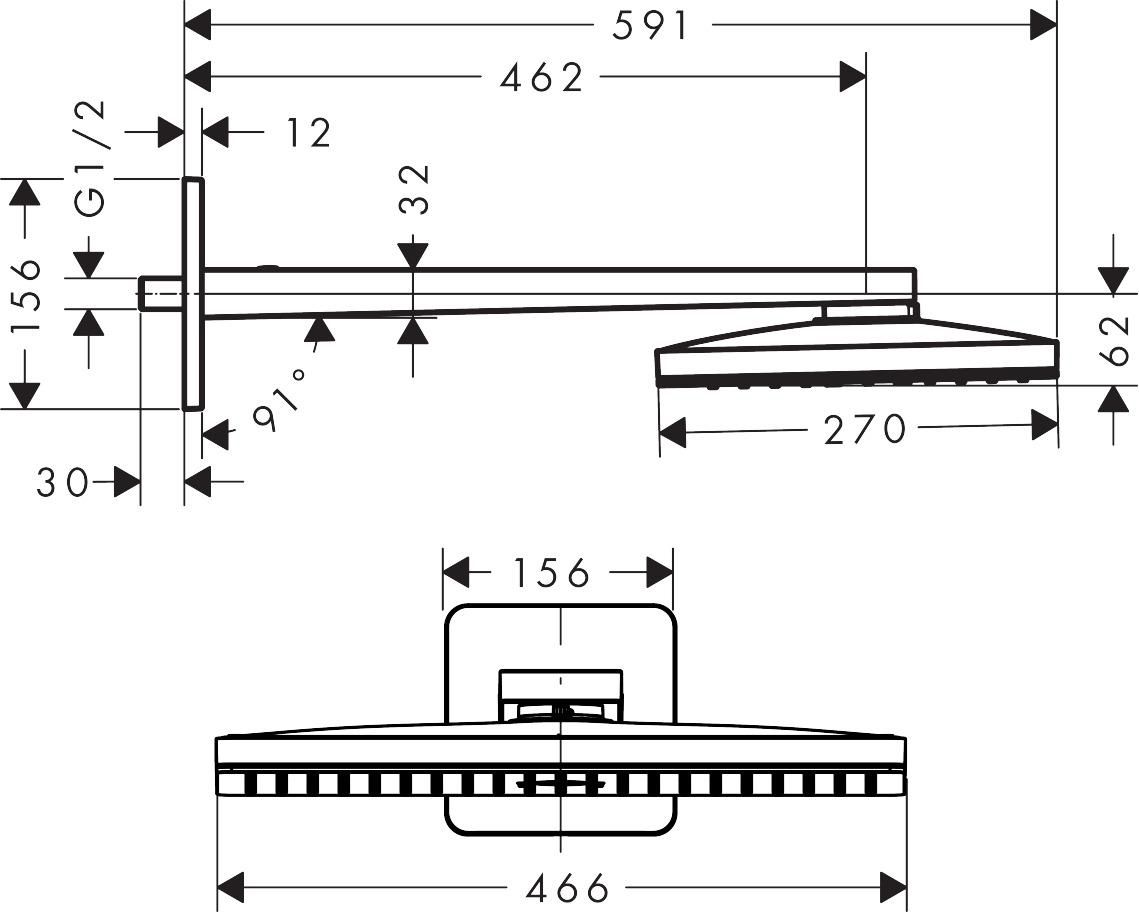 AXOR ShowerSolutions Douche de tête 460 / 300 mm 1jet avec bras de douche 450 mm et rosace softsquare, Rouge doré brossé