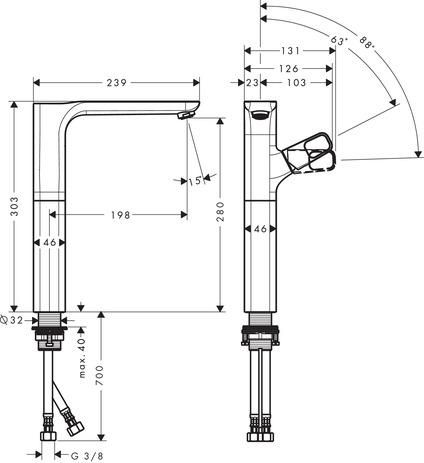 AXOR Urquiola Mitigeur de lavabo 280 surélevé pour vasque libre, bonde à écoulement libre, Aspect doré brossé