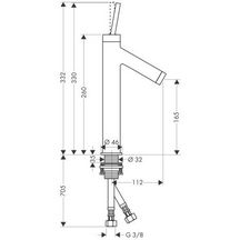 AXOR Starck Mitigeur de lavabo 170, bonde à écoulement libre, Aspect acier inoxydable