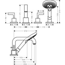 Set de finition Axor CITTERIO pour mélangeur 4 trous pour montage sur bord de baignoire avec poignées manettes, chromé réf. 39446000