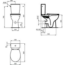 Pack WC surélévé sans bride Ulysse+ carénée sortie horizontale avec kit de fixation, abattant et charnière inox Réf. P015701