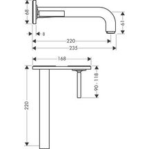 AXOR Citterio Mitigeur de lavabo encastré mural avec plaque, bec 220 mm, bonde à écoulement libre, Bronze brossé