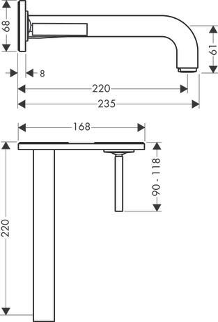 AXOR Citterio Mitigeur de lavabo encastré mural avec plaque, bec 220 mm, bonde à écoulement libre, Bronze brossé