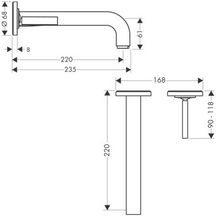 AXOR Citterio Mitigeur de lavabo encastré mural avec rosaces, bec 220 mm, bonde à écoulement libre, Laiton brossé