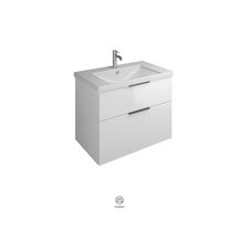 Ensemble EQIO SMART plan de toilette céramique largeur 83 cm avec meuble sous-vasque largeur 80 cm, 2 tiroirs, finition blanc brillant, poignée noir Réf. SFSQ083F3666C0001G0200