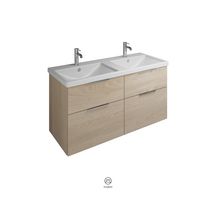 Ensemble EQIO SMART plan de toilette céramique double vasque largeur 123 cm avec meuble sous-vasque largeur 120 cm, 4 tiroirs, finition chêne décor cachemire, poignée chromé Réf. SFST123F3671C0001G0146