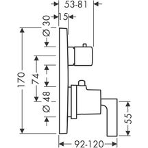 Set de finition Axor CITTERIO pour mitigeur thermostatique encastré avec robinet d'arrêt/inverseur et poignée manette, chromé réf. 39720000