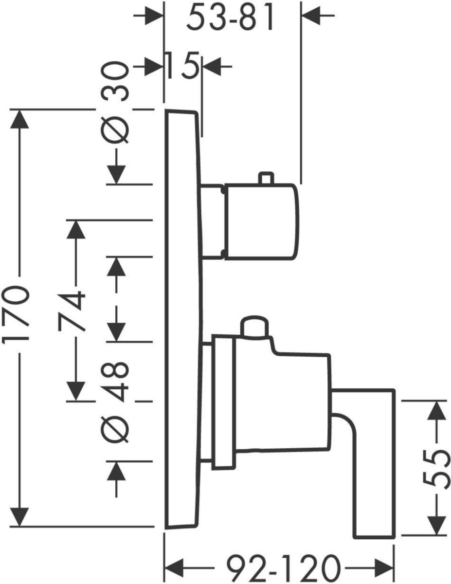 Set de finition Axor CITTERIO pour mitigeur thermostatique encastré avec robinet d'arrêt/inverseur et poignée manette, chromé réf. 39720000