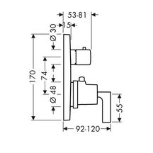 Set de finition Axor CITTERIO pour mitigeur thermostatique encastré avec robinet d'arrêt/inverseur et poignée manette, chromé réf. 39720000