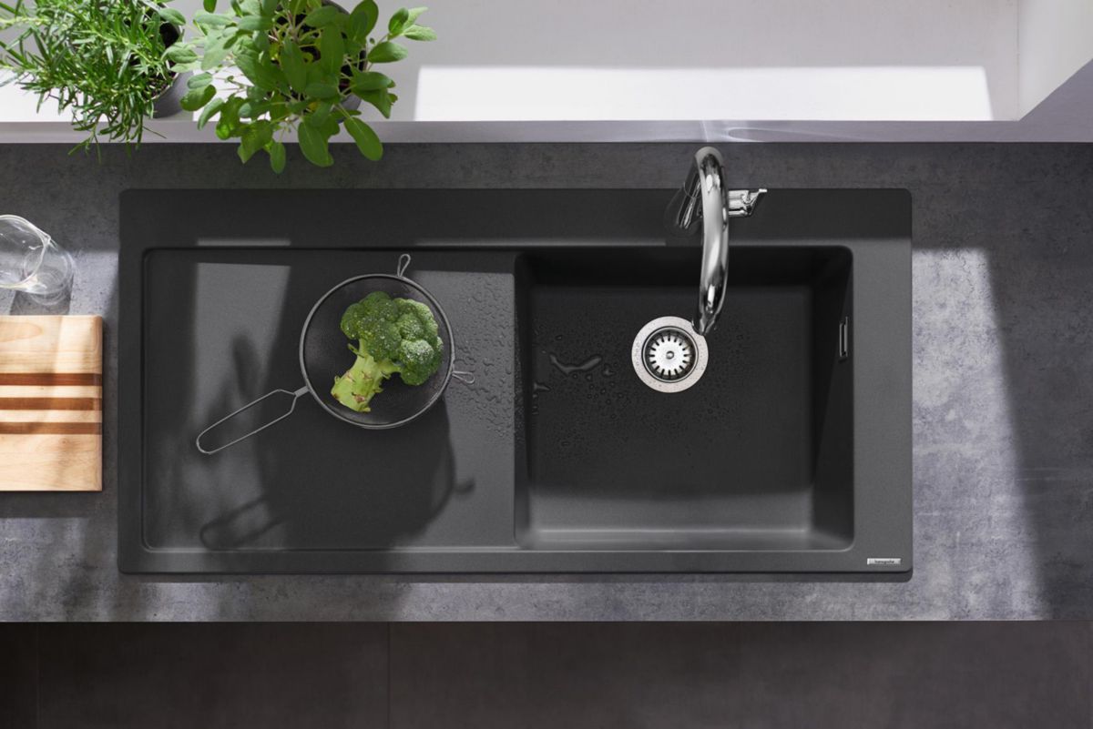 hansgrohe S51 S514-F450 Evier encastré 450 avec égouttoir, Noir graphite