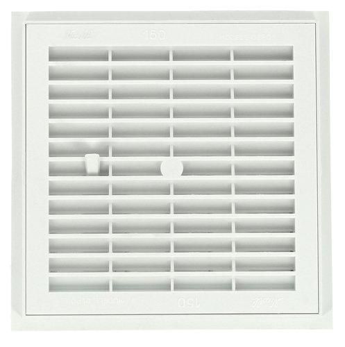 Grille d'aération carrée à fermeture + moustiquaire PVC blanc 201x201 mm Section réduite 106 cm²