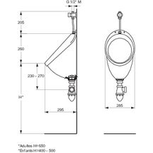 Pack urinoir prêt à poser, alimentation apparente droite APPLIQUE Lg : 48 cm blanc Réf. P986201