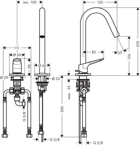 AXOR Citterio M Mitigeur de lavabo 2 trous 160 avec tirette et vidage, Rouge doré brossé