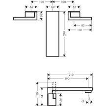 AXOR Edge Mélangeur de lavabo 3 trous encastré pour montage mural bec 190 mm, bonde à écoulement libre, Chromé