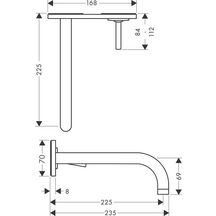 AXOR Uno Mitigeur de lavabo encastré mural avec plaque, bec 225 mm, bonde à écoulement libre, Noir chromé brossé