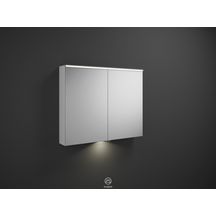 Armoire de toilette EQIO SMART avec éclairage LED miroir et éclairage LED plan de toilette, largeur 100cm, hauteur 80 cm, 2 portes, miroir double, bloc interrupteur et prise, étagère en verre, IP24, finition blanc brillant Réf. SPGT100F3666