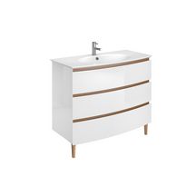 Meuble vasque Bel Ami largeur 105 cm - plan vasque Céramyl Blanc brillant - 3 tiroirs, 1 robinet - laque Blanc brillant - 2 pieds inclus Réf : 182033100001