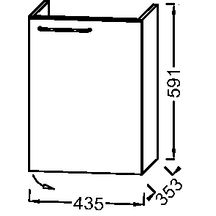 Meuble sous lave-mains. L43,5 x P35,3 x H59,1 cm. 1 porte à fermeture ralentie. Charnières à droite. A commander avec le lave-mains EGN112. Mélaminé brillant Blanc Réf. EB2580D-R9-N18