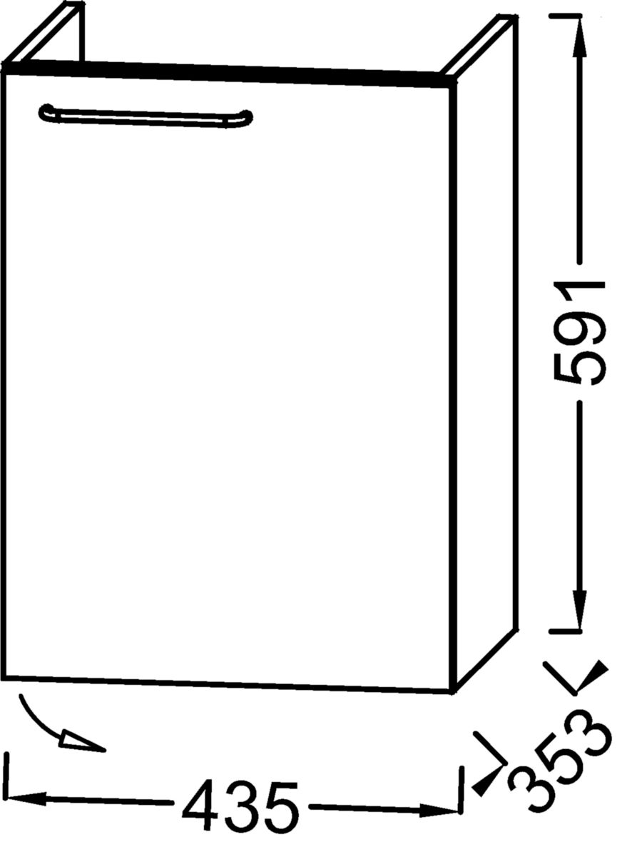 Meuble sous lave-mains. L43,5 x P35,3 x H59,1 cm. 1 porte à fermeture ralentie. Charnières à droite. A commander avec le lave-mains EGN112. Mélaminé brillant Blanc Réf. EB2580D-R9-N18