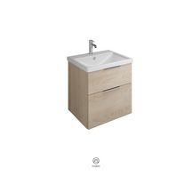 Ensemble EQIO SMART plan de toilette céramique largeur 63 cm avec meuble sous-vasque largeur 60 cm, 2 tiroirs, finition chêne decor cachemire, poignée chromé Réf. SFSQ063F3671C0001G0146