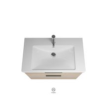 Ensemble EQIO SMART plan de toilette céramique largeur 83 cm avec meuble sous-vasque largeur 80 cm, 2 tiroirs, finition chêne décor cachemire, poignée noir Réf. SFSQ083F3671C0001G0200