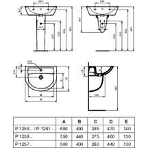 Lavabo autoportant ULYSSE 2 55x46cm en porcelaine sans trop-plein, pré-percé 1 trous, blanc réf. P125801