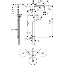 AXOR One Colonne de douche avec douche de tête 280 1jet pour installation encastrée, Rouge doré brossé