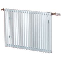 Radiateur eau chaude Acova Kéva  horizontal double à éléments verticaux, puissance 525W (dT50), hauteur 600 mm, largeur 431 mm, 13 éléments, raccordement excentré par le bas, Aller/Retour réversible, appareil rév. Haut/Bas, Blanc RAL 9016 Réf. HKD-060-043